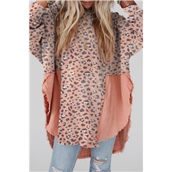 Pink Raw Edge Leopard Patchwork Oversized Blouse