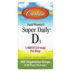 Carlson Labs, Super Daily D3, 1000 МЕ, 10,3 мл (0,35 жидк. унции)