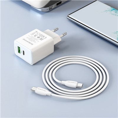 Адаптер Сетевой с кабелем Borofone BA67A PD QC3.0 USB/Type-C 3A/20W (Type-C/Type-C) (white)