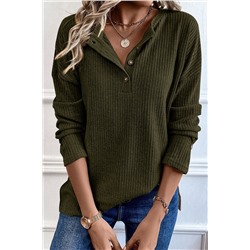 Jungle Green Rib Textured Henley Knit Top