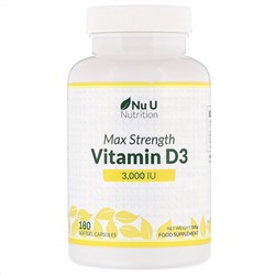 Nu U Nutrition, Витамин D3 максимальной активности, 3000 МЕ, 180 мягких таблеток