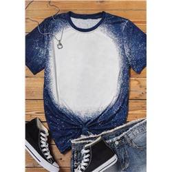 Navy Tie-dyed Round Neck Short Sleeve T-shirt