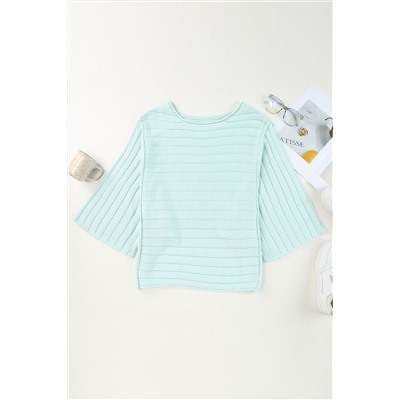 Green Exposed Seam Ribbed Knit Dolman Top