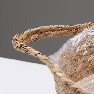 Кашпо плетеное "Танзания" с ручкой, 25,5х25,5х23 см, натуральный, белый