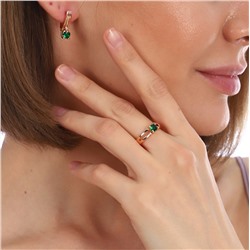 Комплект коллекция "Дубай", покрытие позолота с камнем, цвет зеленый, серьги, кольцо р-р 18, Е4164, арт.747.739