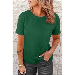 Green Solid Color Crew Neck Tee