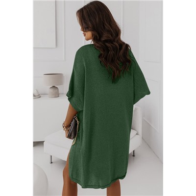 Green Dolman Half Sleeve Pocketed Long Cardigan