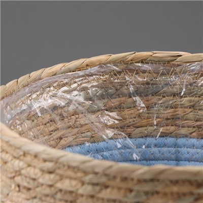 Кашпо плетеное "Намибия", 25,5х25,5х23 см, натуральный, голубой