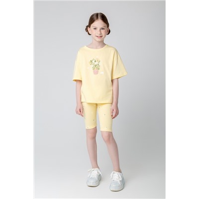 Бриджи для девочки Crockid КР 400546 бледно-желтый, летние цветы к395