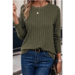 Duffel Green Ribbed Knit Long Sleeve Top