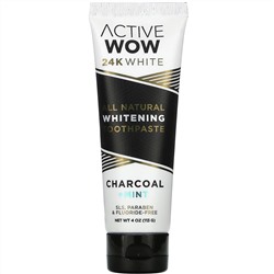 Active Wow, 24K White, All Natural Whitening Toothpaste, Charcoal + Mint, 4 oz (113 g)