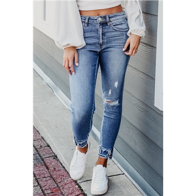 Light Blue Distressed Frayed Ankle Skinny Jeans