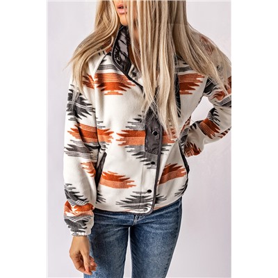 Gray Western Aztec Snap Buttoned Fleece Jacket