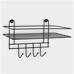 Полка для ванной прямая, 4 крючка, 33×12,5×21см, цвет чёрный