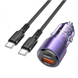 Адаптер Автомобильный с кабелем Borofone BZ20A Smart 83W PD65W+QC3.0 (Type-C - Type-C) (purple)