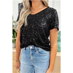 Black Short Sleeve Sequin Top