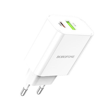 Адаптер Сетевой Borofone BA55A Crown USB/Type-C 3A/20W (white)