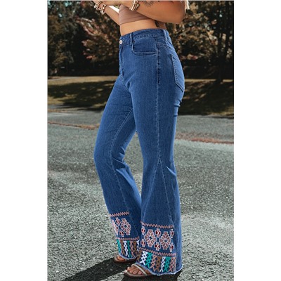 Ashleigh Blue Geometric Embroidered Raw Hem Flared Jeans