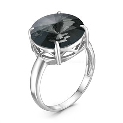 Кольцо из серебра с кристаллом премиум Австрия цв.Серебряная ночь родированное
