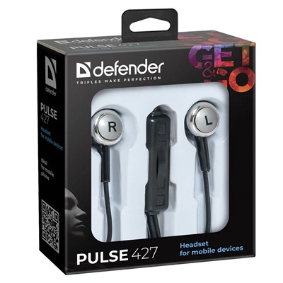 Проводные наушники с микрофоном внутриканальные Defender Pulse-427 Jack 3,5  (black)