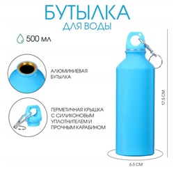 Бутылка для воды, 500 мл,  корпус из алюминия, пластик, голубая