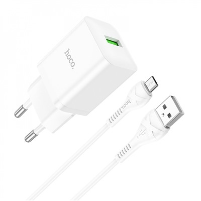 Адаптер Сетевой с кабелем Hoco N26 Maxim QC3.0 USB 18W (USB/Micro USB) (white)