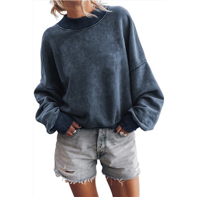 Sky Blue Drop Shoulder Crew Neck Pullover Sweatshirt