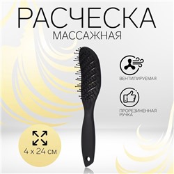 Расчёска массажная, вентилируемая, 4 × 24 см, цвет чёрный