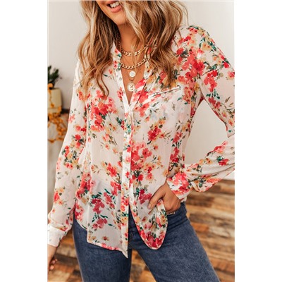 Vibrant Floral Print Chest Pocket Shirt