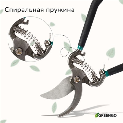 Секатор плоскостной, 8" (20 см), с металлическими ручками, Greengo