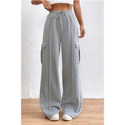 Light Grey Drawstring Waist Cargo Sweatpants