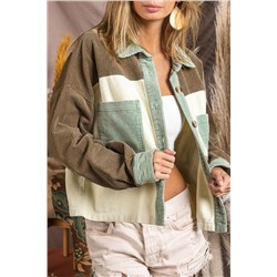 Green Color Block Patchwork Vintage Corduroy Jacket