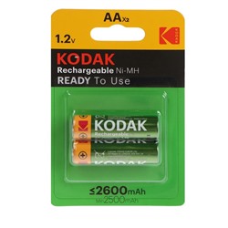 Аккумулятор Kodak, Ni-Mh, AA, HR6-2BL, 1.2В, 2600 мАч, блистер, 2 шт.