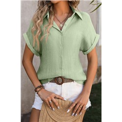 Clearly Aqua Crinkle Textured Cuffed Short Sleeve Shirt