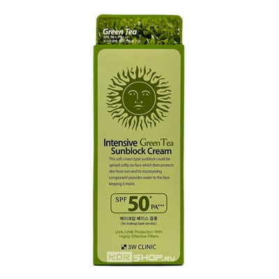 Интенсивный солнцезащитный крем с зеленым чаем Intensive Green Tea Sunblock Cream 3W Clinic, Корея, 70 мл Акция