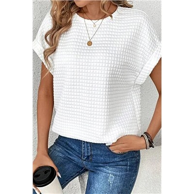 White Checkered Textured Bat Sleeve T Shirt