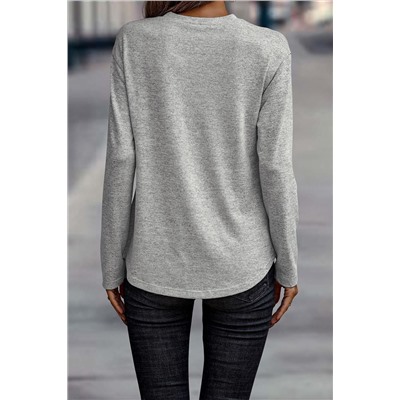 Gray Side Buttons Crew Neck Knit Top