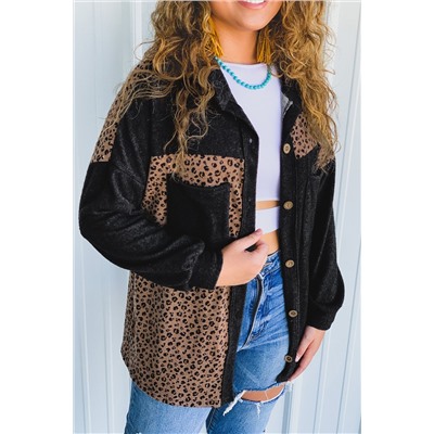Черная куртка-жакет с леопардовым принтом