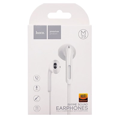 Проводные наушники с микрофоном вкладыши Hoco M39 Rhyme sound Jack 3,5  (white)