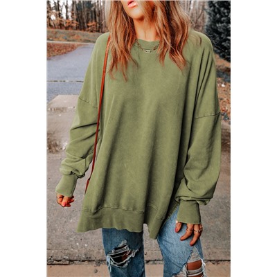 Green Drop Shoulder Ribbed Trim Oversized Sweatshirt