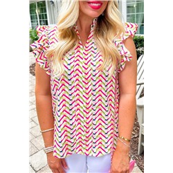 Multicolour Chevron Print Ruffled Sleeve Blouse