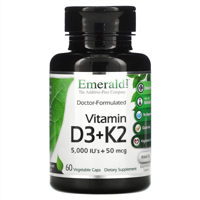 Emerald Laboratories, Vitamin D3 + K2, 60 Vegetable Caps