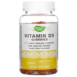 Nature's Way, жевательные таблетки с витамином D3, со вкусом фруктового ассорти, 50 мкг (2000 МЕ), 120 жевательных таблеток