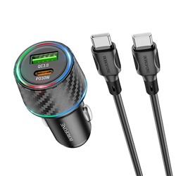 Адаптер Автомобильный Borofone BZ21 Brilliant PD/QC3.0 48W USB/Type-C (Type-C/Type-C) (black carbon)