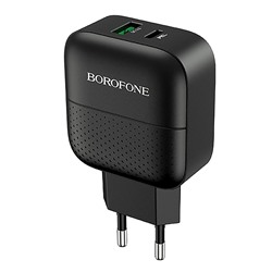 Адаптер Сетевой Borofone BA46A Premium PD QC3.0 USB/Type-C 3A/18W (black)
