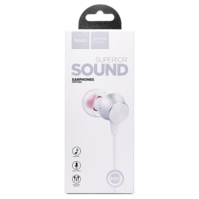 Проводные наушники с микрофоном внутриканальные Hoco M51 Proper sound universal Jack 3,5  (white)