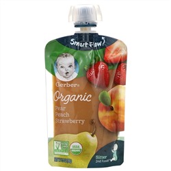 Gerber, Smart Flow, Organic, груша, персик и клубника, 99 г (3,5 унции)