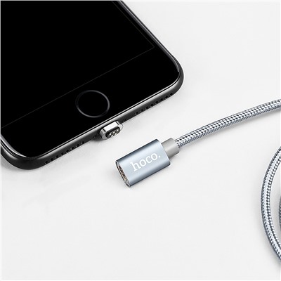 Кабель USB - Apple lightning Hoco U40A магнитный  100см 2A  (metal grey)