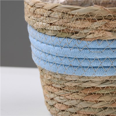Кашпо плетеное "Намибия", 15,5х15,5х13,5 см, натуральный, голубой