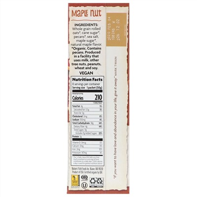 Nature's Path, Organic Instant Oatmeal, Maple Nut, 8 Packets, 14 oz (400 g)